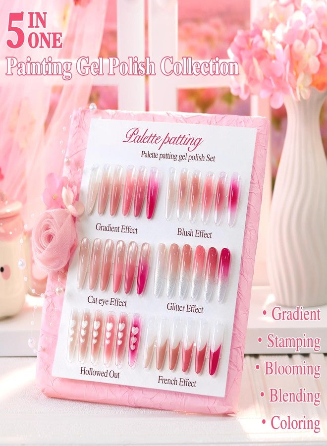 Double Rhythm Painting Gel Polish Set for Nail Art Palette Patting Gel Polish 6 Colors with 100 Pcs Sponges and Grabbing Pen (Neutral Nude Rose-T6-66) - Image 4